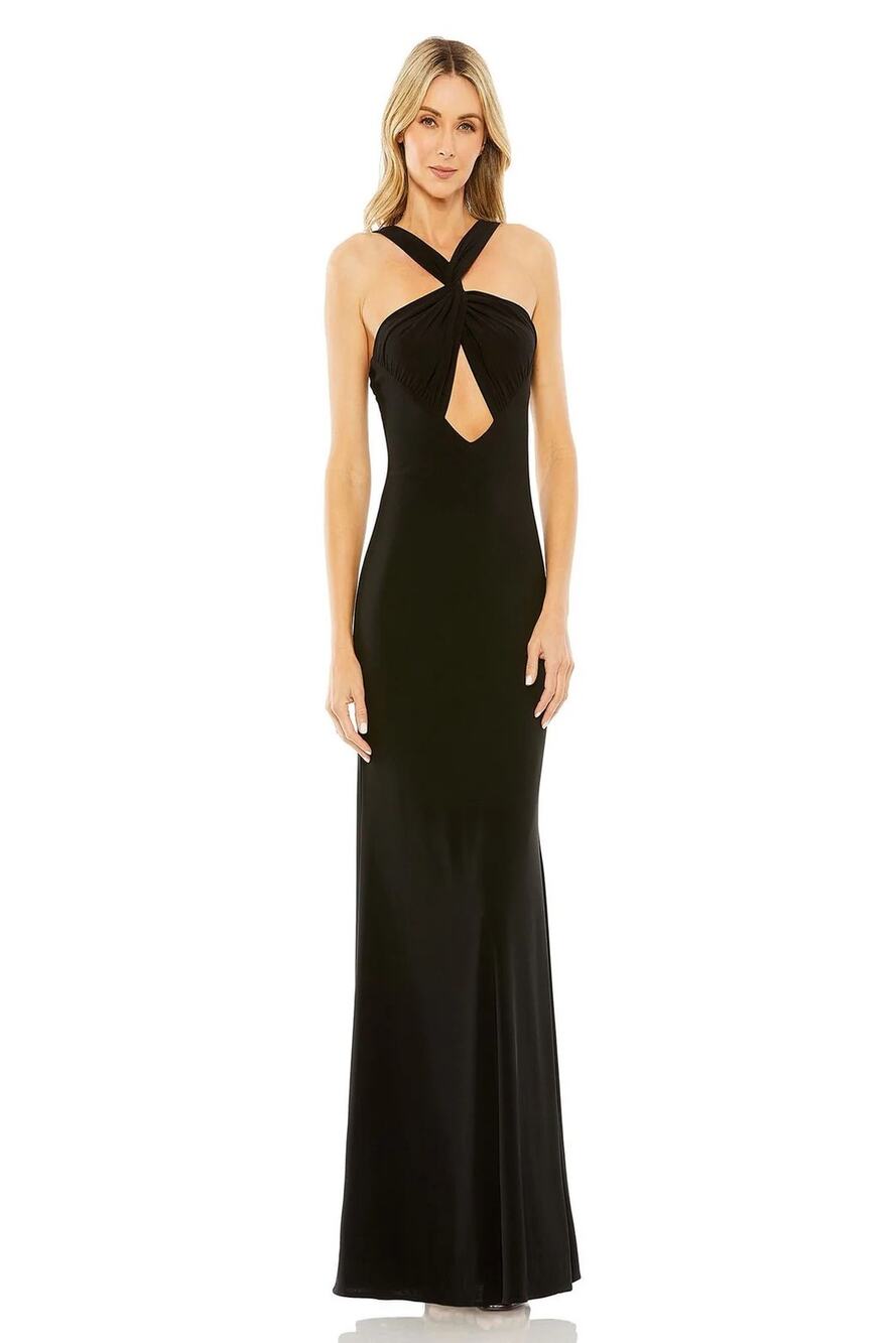 NWT Mac Duggal  Black Knotted Halter Neck Keyhole Jersey Gown sz 2 Whimsigoth